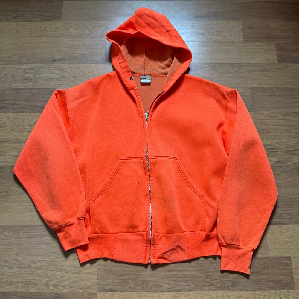 Vintage 90's Sports Afield Bright Orange Hunting Zip Up Hoodie Sweatshirt Sz L